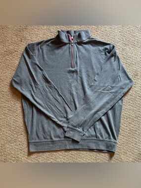 Peter Millar Men's Gray Pullover Cotton 1/4 Quarter Zip XL Embroidered
